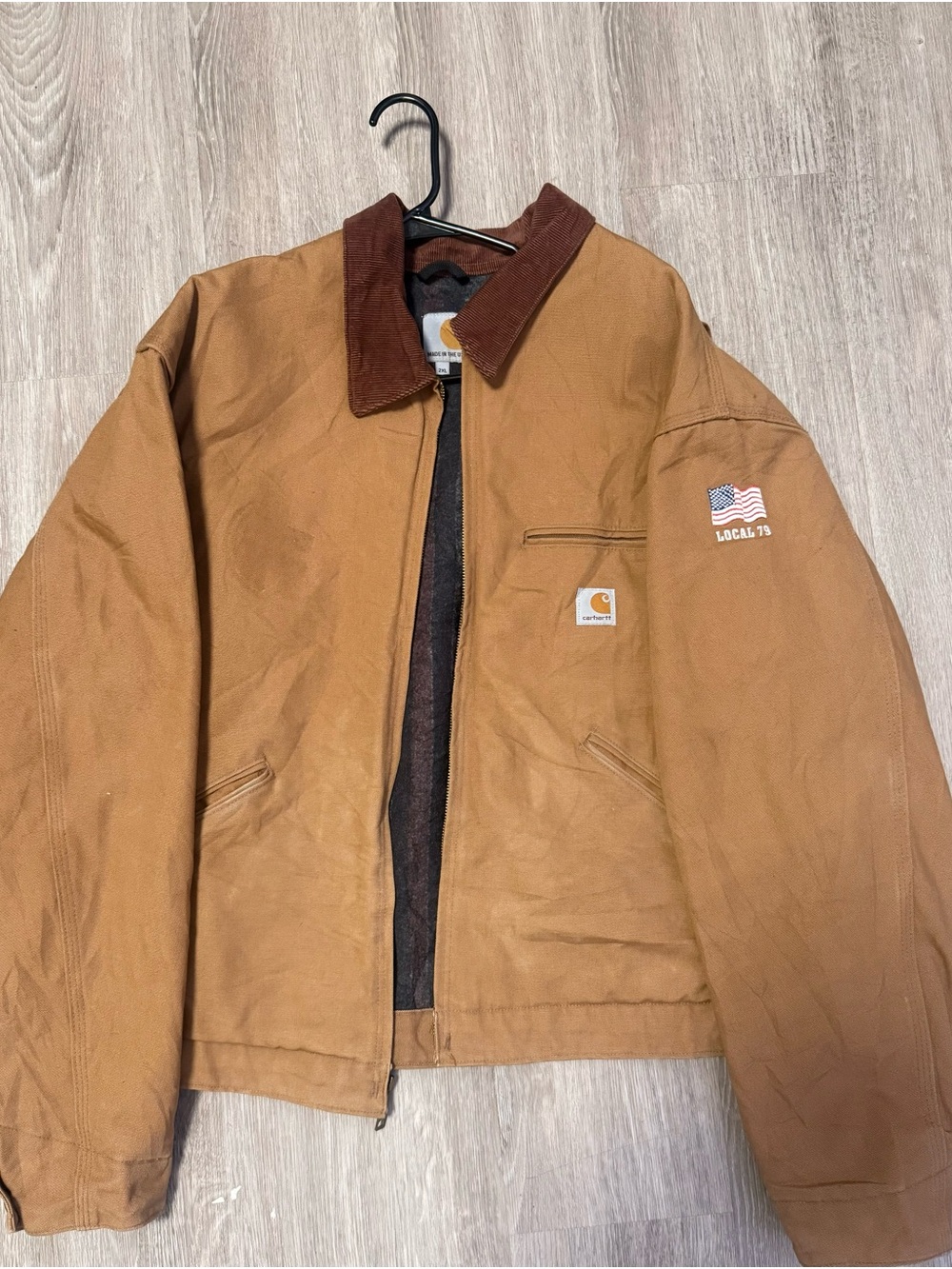 Make Offer!!! Carhartt Tan Duck Bomber Jacket with Brown Corduroy Collar